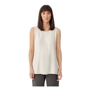 Eileen Fisher Bone Silk Georgette Crepe Ballet Neck Long Tank Size S/P